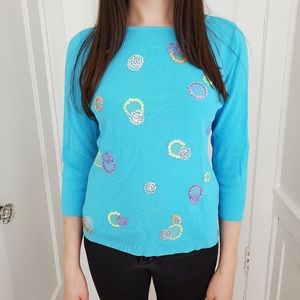 SWEATERWORKS Blue Knit Sequin Sweater M Vtg